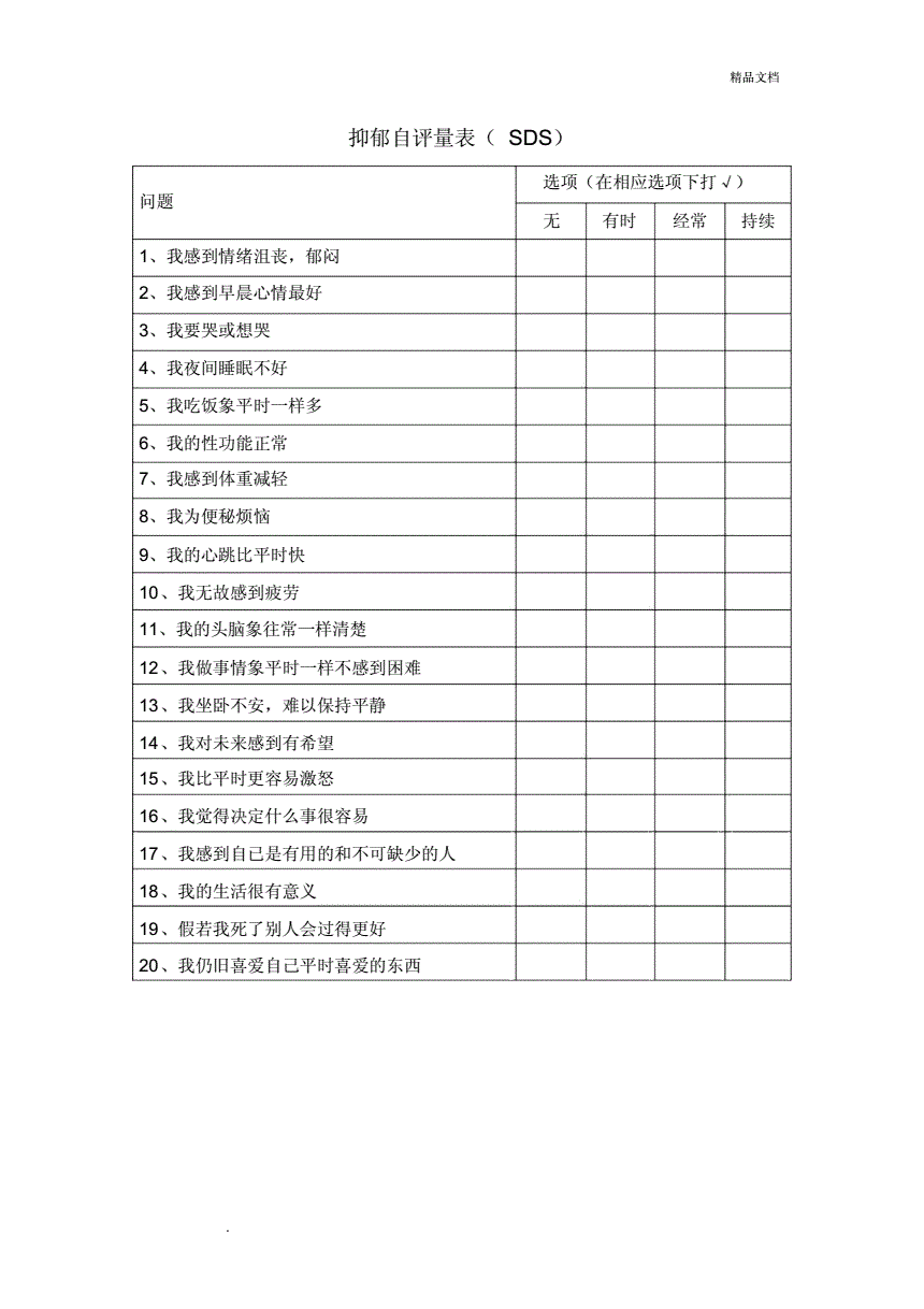 心理测试抑郁自评量表(青少年心理测试抑郁自评量表)