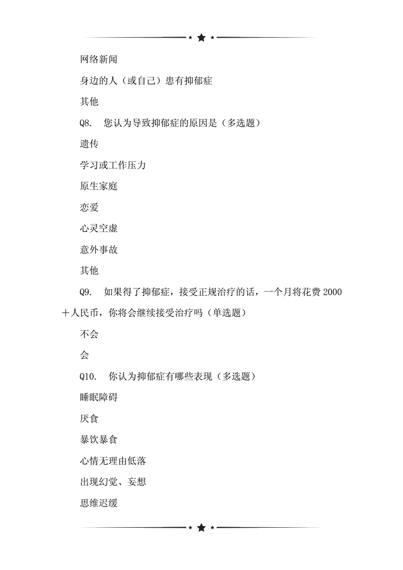 测试抑郁程度的问卷20题免费(测试抑郁症的问卷)