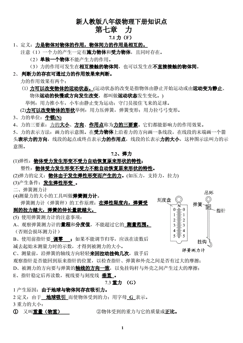 物理八下知识点的简单介绍